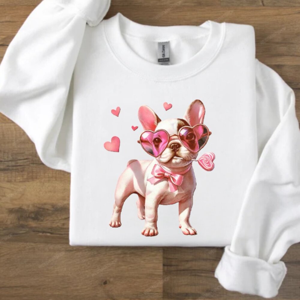 French Bulldog Valentine Sweatshirt (White) - New
